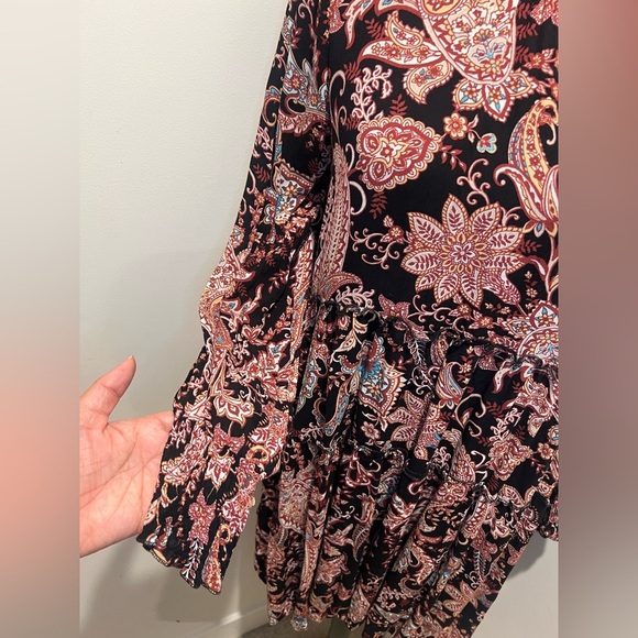 Anthropologie Black and Pink Paisley Long Sleeve Dress - Picture 4 of 7